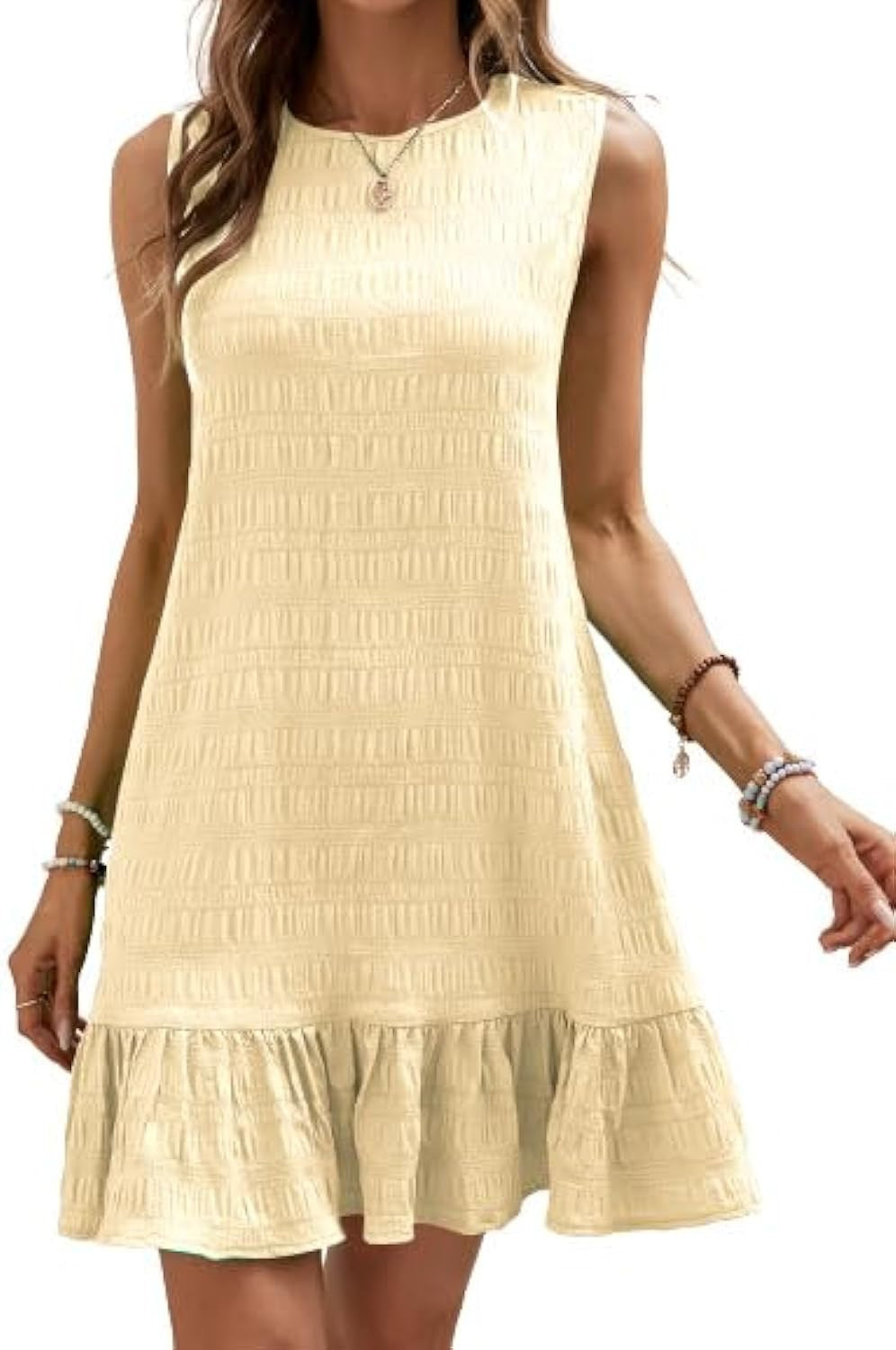 Textured Solid Ruffle Hem Tank Dress, Elegant Sleeveless Dress