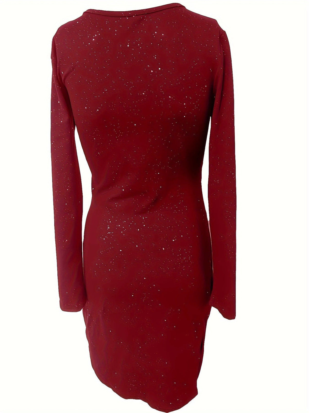 1pc Elegant V-Neck Long Sleeve Bodycon Dress for Women - Solid Color, No Padding
