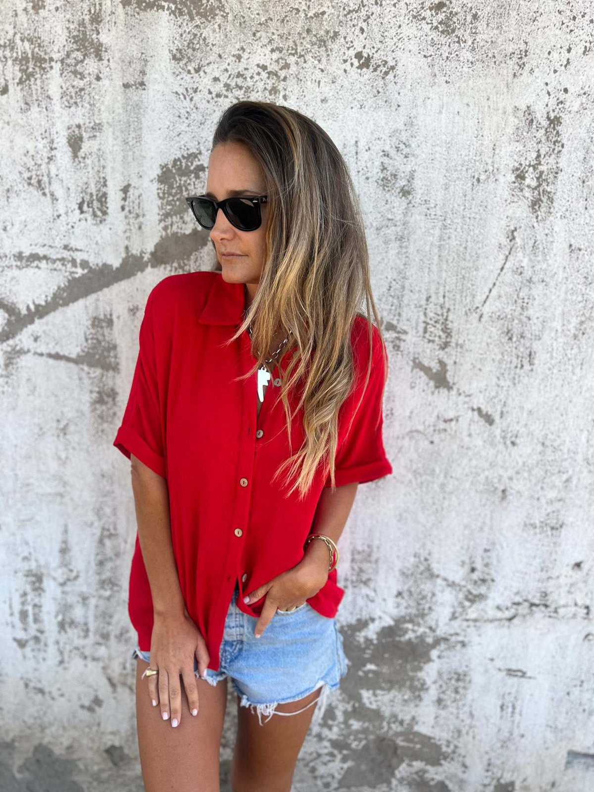 Plain Basic Modern Half Sleeve Collar Regular Tops