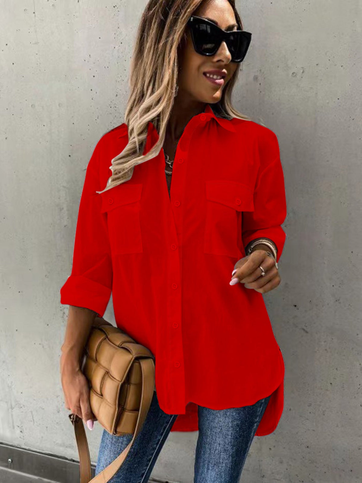 Button Front Long Sleeve Shirt, Casual Solid Office Shirt With Collar
