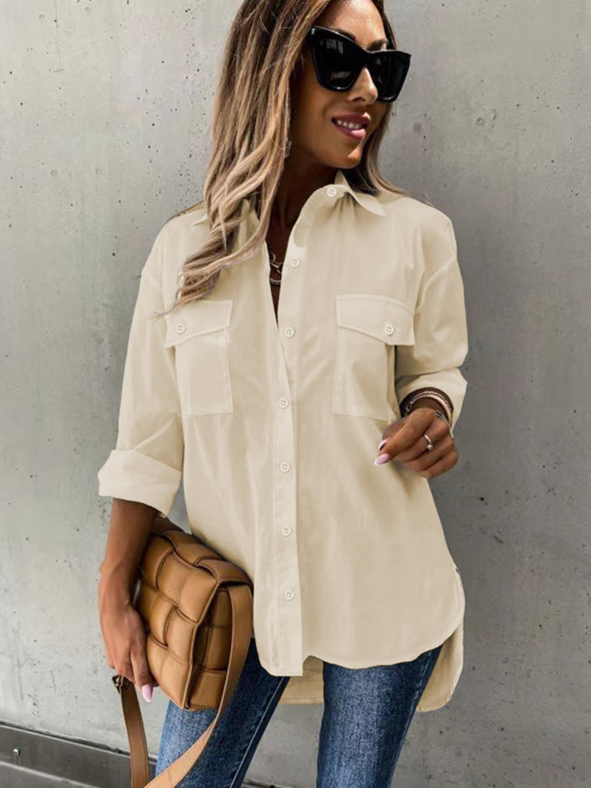 Button Front Long Sleeve Shirt, Casual Solid Office Shirt With Collar