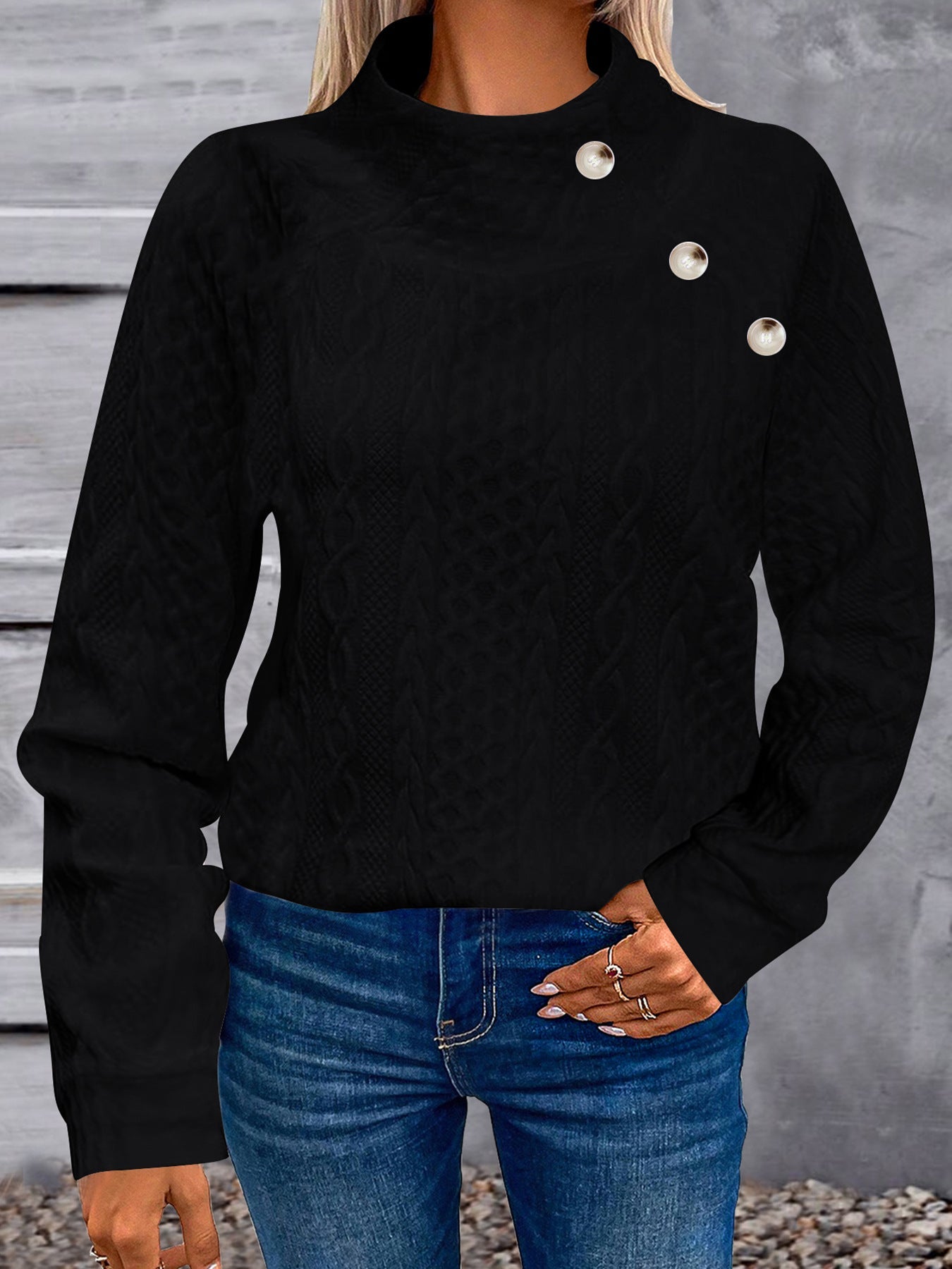Geometric Turtleneck Jacquard Vintage Long Sleeve Sweatshirt