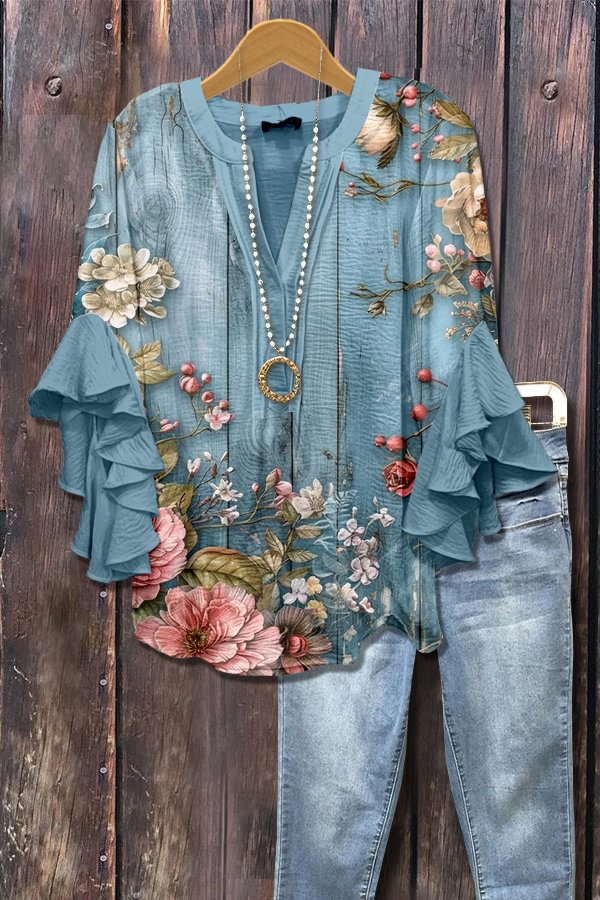 Floral Half Sleeve Shirt Summer Printing V Neck Daily Casual Top