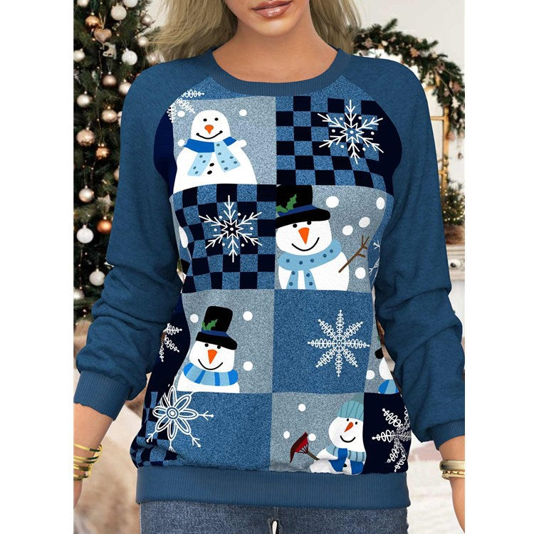 Snowman & Snowflake Print Sweatshirt, Casual Long Sleeve Crew Neck Sweatshirt