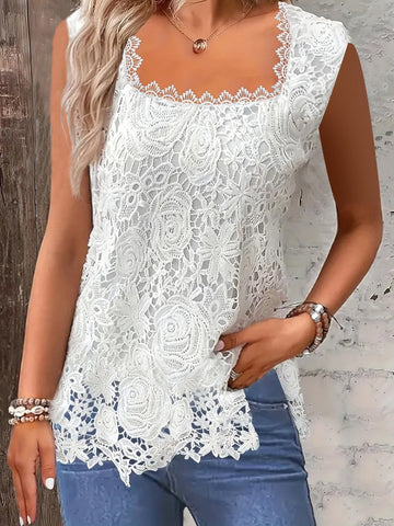 Elegant Square Neck Lace Tank Tops