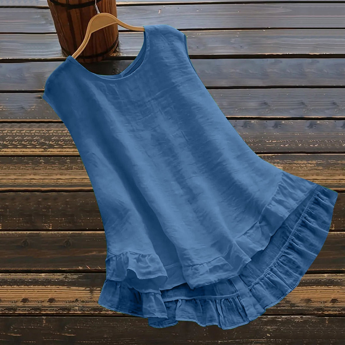 Solid Color Blouse with Button Back Detail, Chic Crew Neck, and Ruffle Trim - Versatile Top for Casual or Formal Events