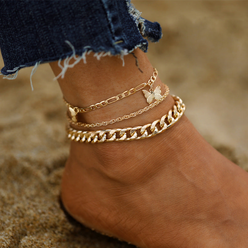Hollow love beach double anklet