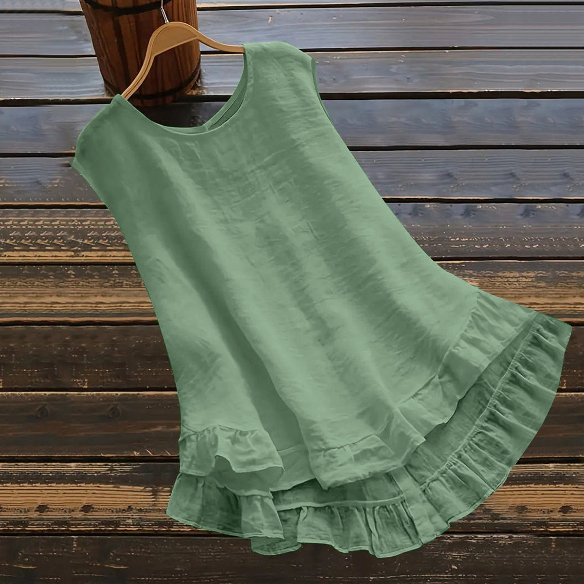 Solid Color Blouse with Button Back Detail, Chic Crew Neck, and Ruffle Trim - Versatile Top for Casual or Formal Events