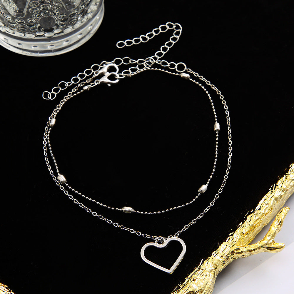 Hollow love beach double anklet