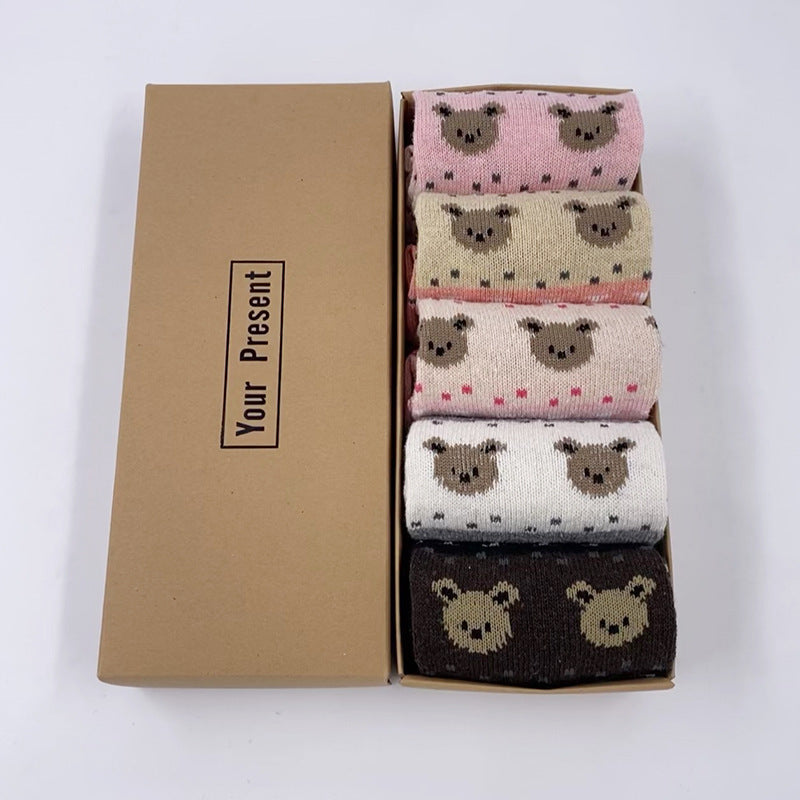 5 Pairs Christmas Elk Print Socks, Comfy & Warm Mid Tube Socks