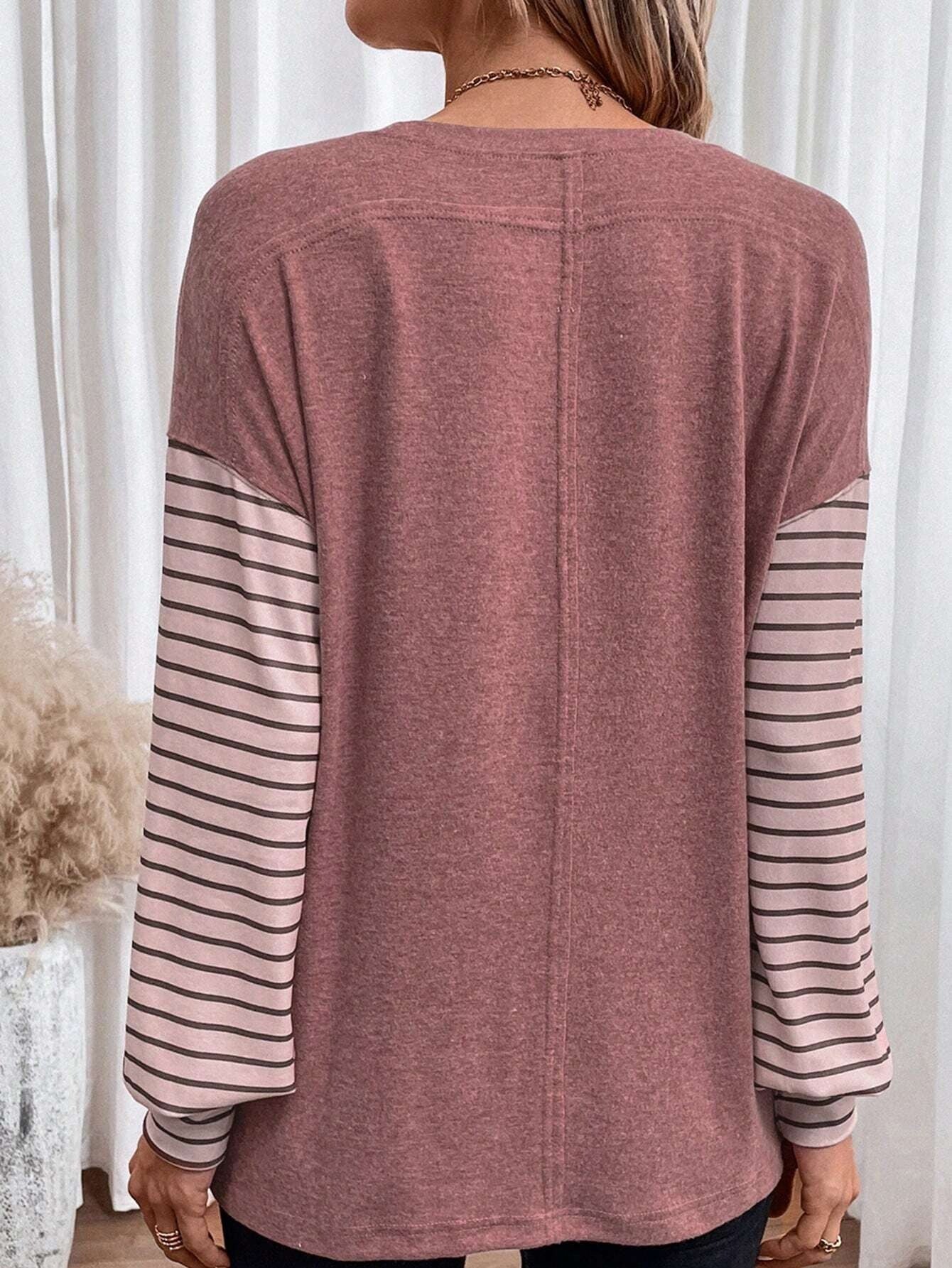 Color Block Crew Neck T-Shirt, Casual Long Sleeve T-Shirt
