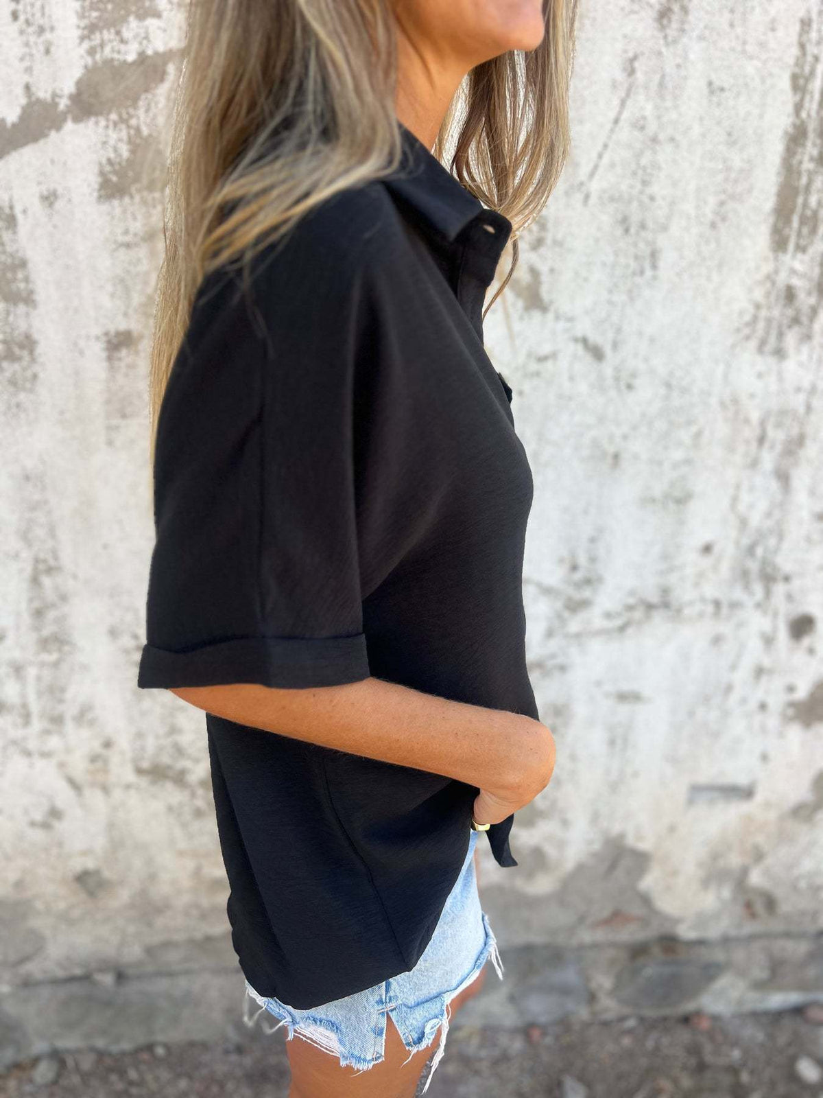 Plain Basic Modern Half Sleeve Collar Regular Tops