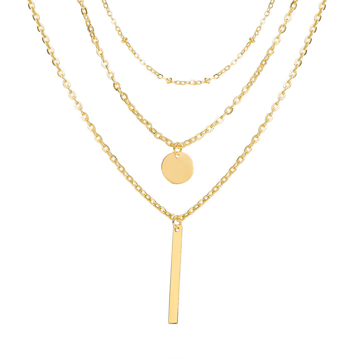Copper Bead Chain Sequined Metal Multi-layer Necklace