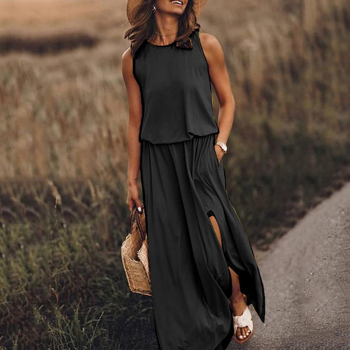 Elegant Solid Backless Sleeveless Long Dress