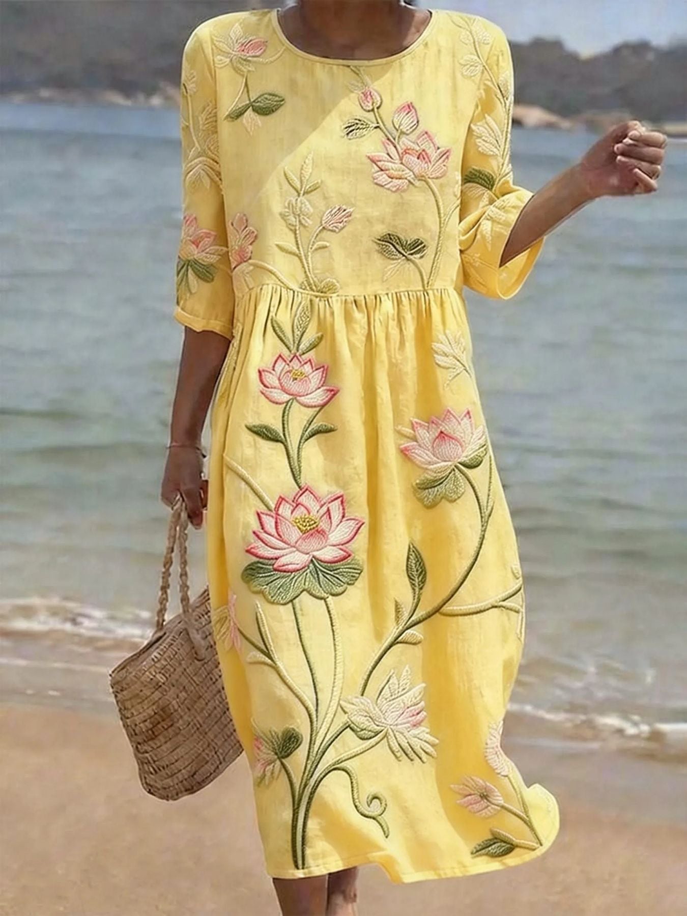 Casual Round Neck Mid Sleeve Printed Dress