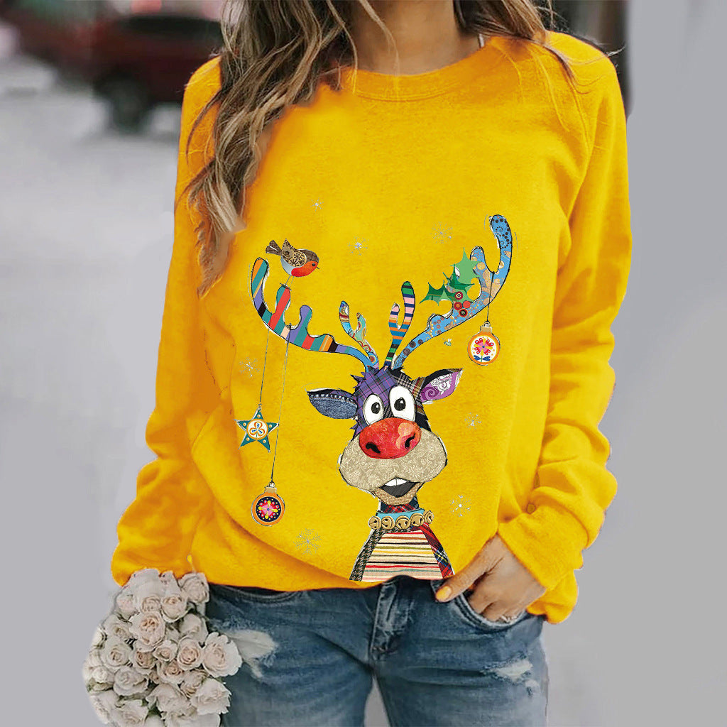 Women's Sweatshirt Casual Christmas Crew Neck Printed Long Sleeve Fashion Fall Loose Pullover