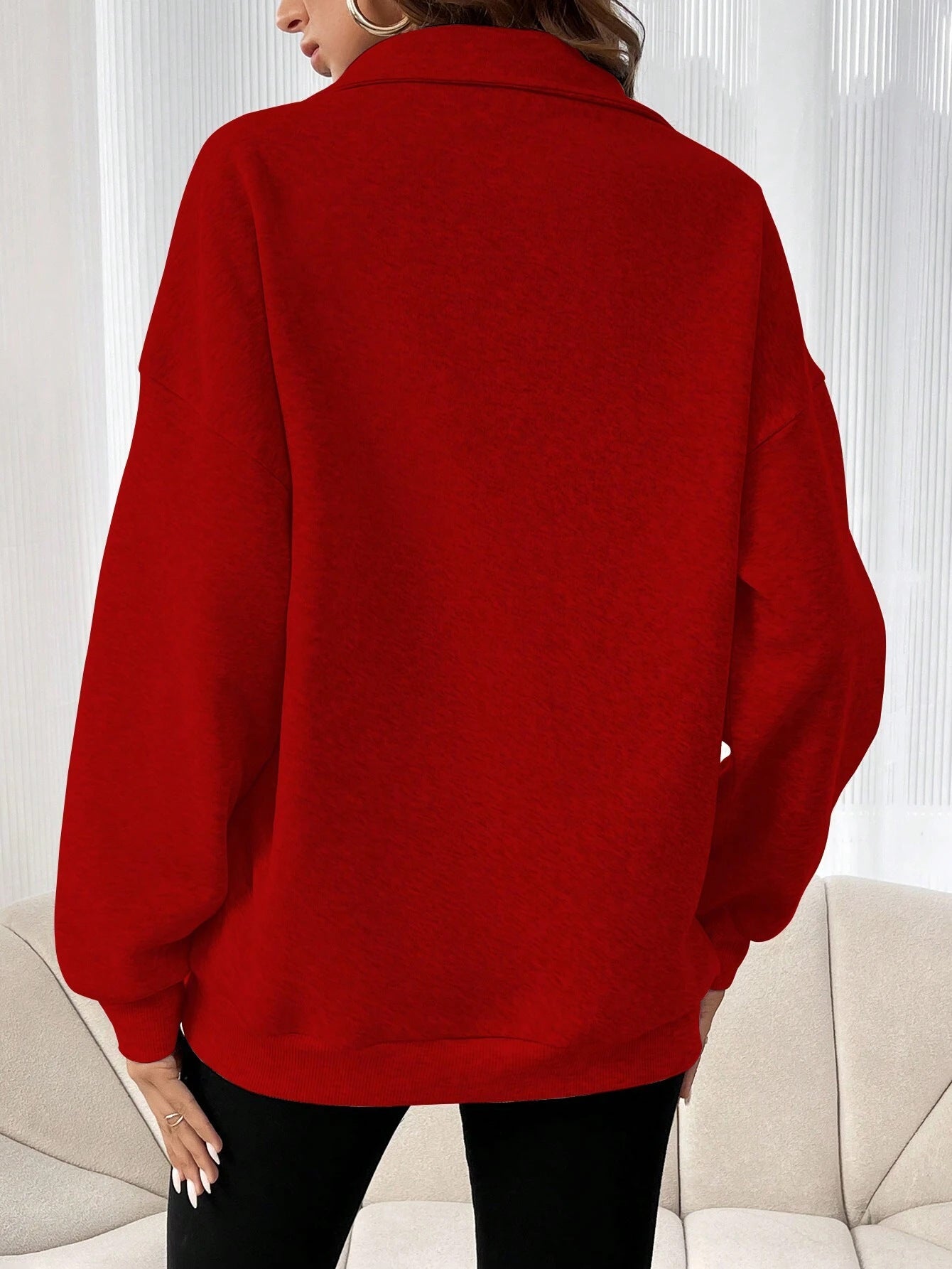 Long Sleeve Crew Neck Design Cozy Zipper Slant Pockets Pullover Sweatshirt