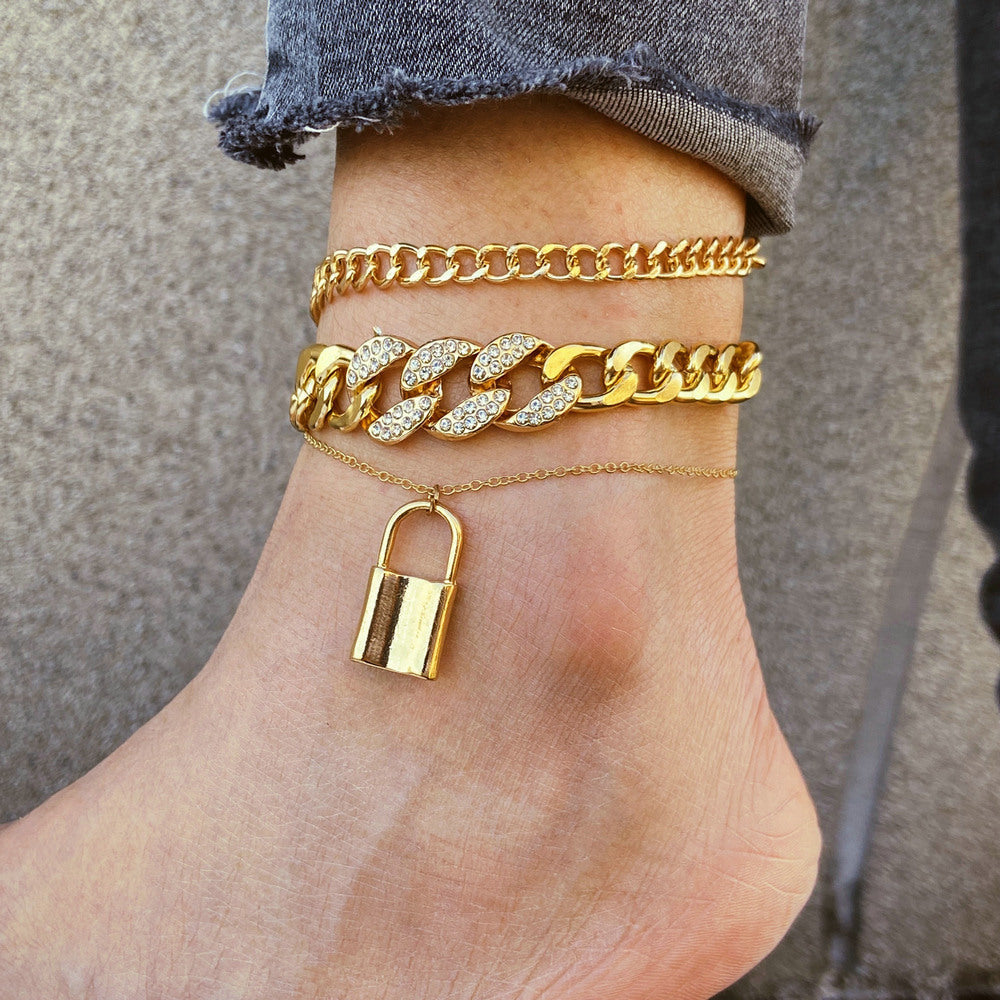 Hollow love beach double anklet