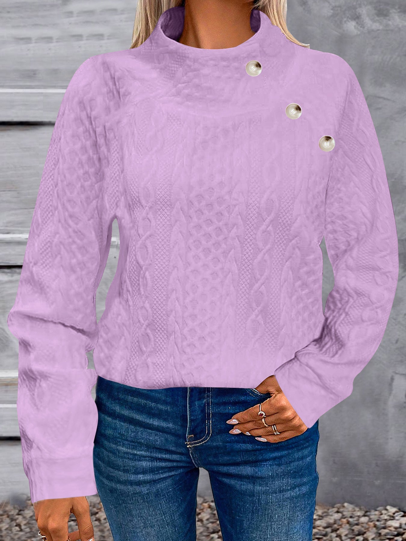 Geometric Turtleneck Jacquard Vintage Long Sleeve Sweatshirt