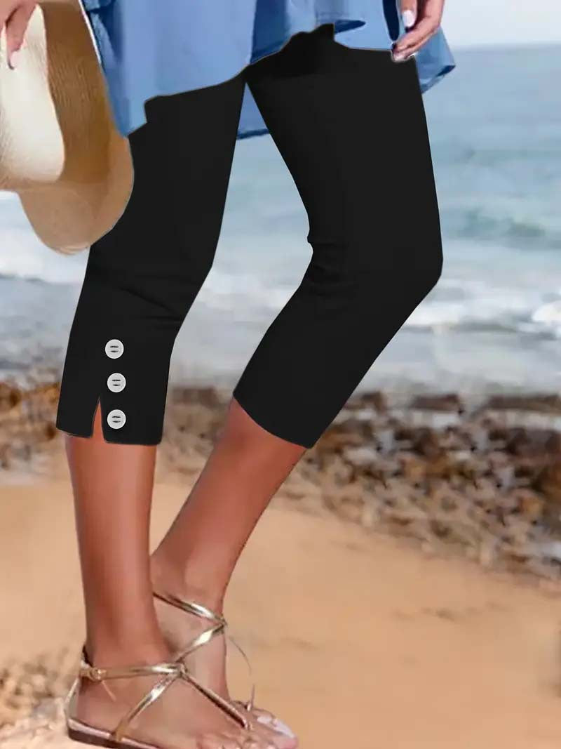 Slim Crop Casual Tights Calf-Length Natural Plain Split Quick Dry Soft Chinos
