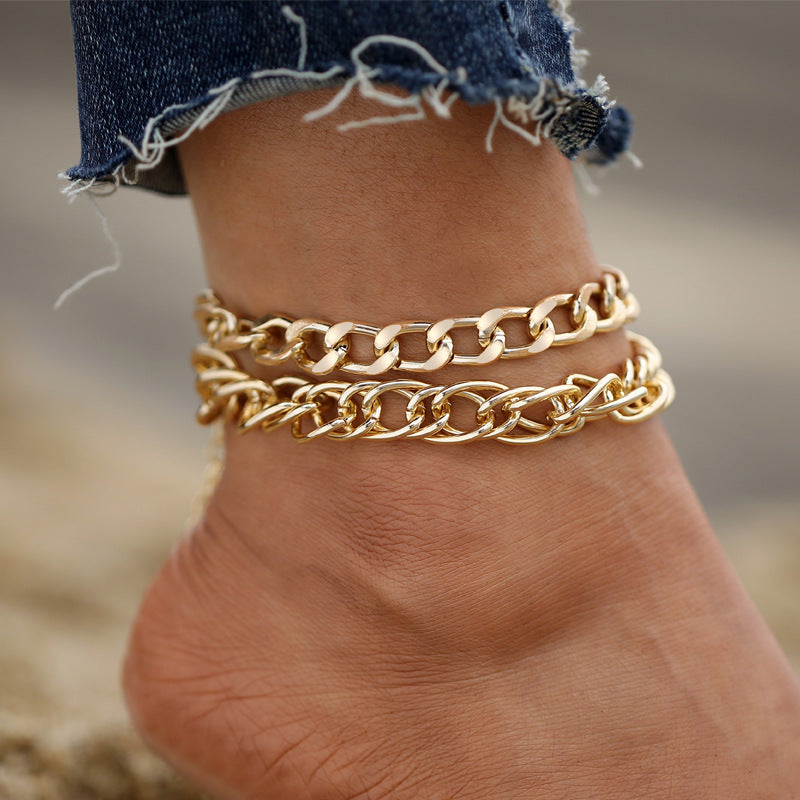 Hollow love beach double anklet