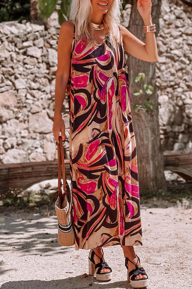 V Neck Print Straight Maxi Dresses