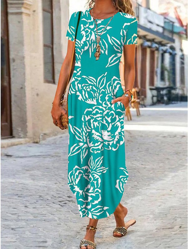 Boho Paisley Print Crew Neck Dress, Casual Short Sleeve Dress
