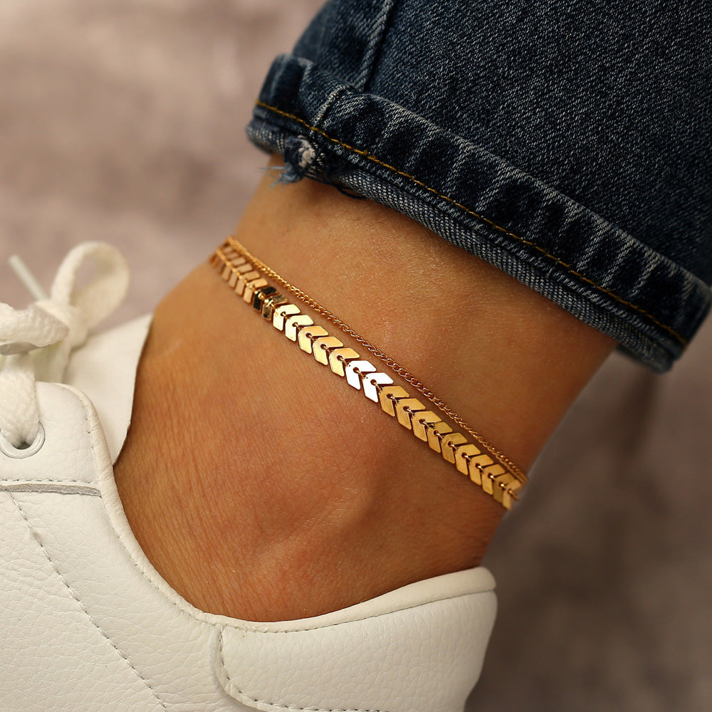 Hollow love beach double anklet