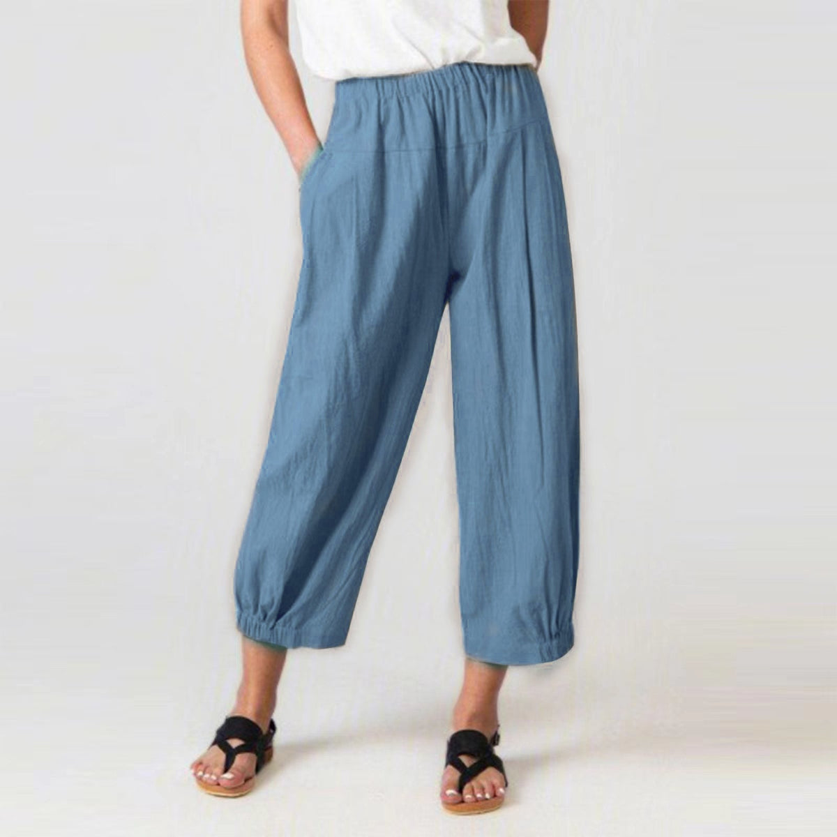 Cotton Linen Solid High Waist Women Trousers
