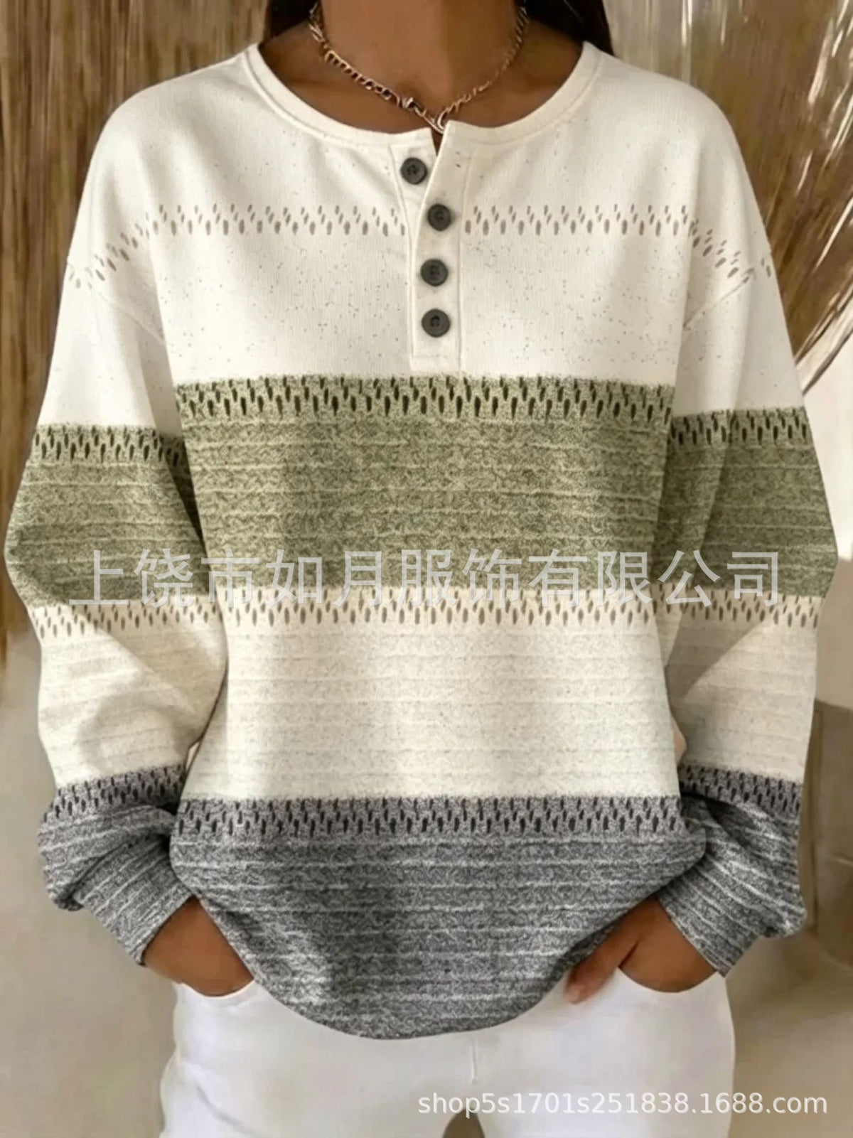 Pullover Loose 4 Button Minimalist Geometric Top