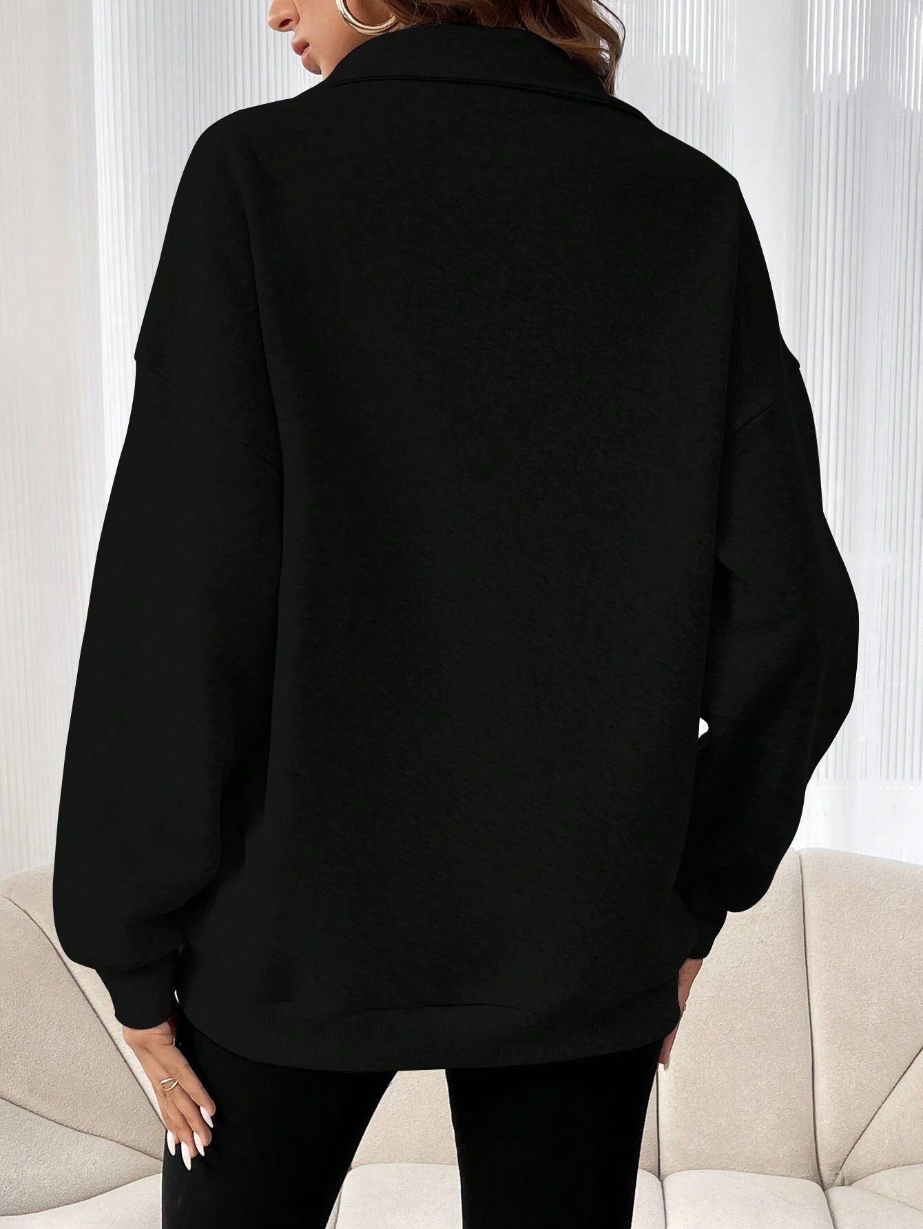 Long Sleeve Crew Neck Design Cozy Zipper Slant Pockets Pullover Sweatshirt