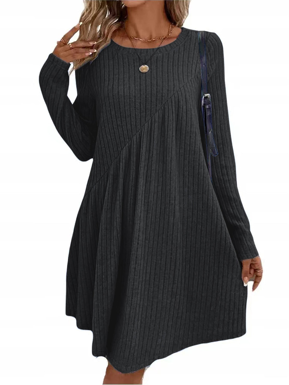 Relaxed Fit Ribbed Crew Neck Dress