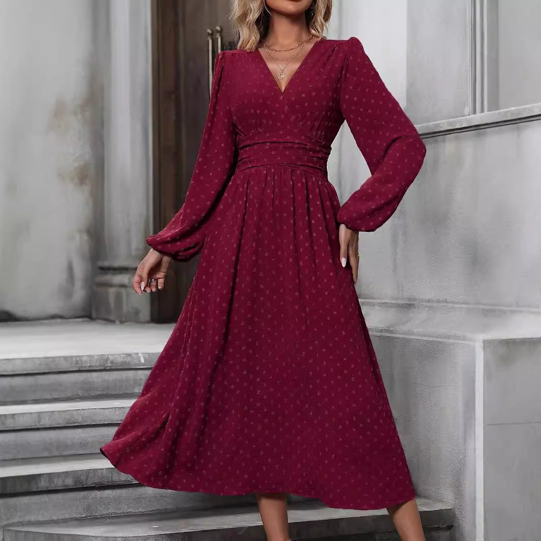 Floral Balloon Sleeve Spring/Fall Dress V Neck Long Sleeve A-Line Dress
