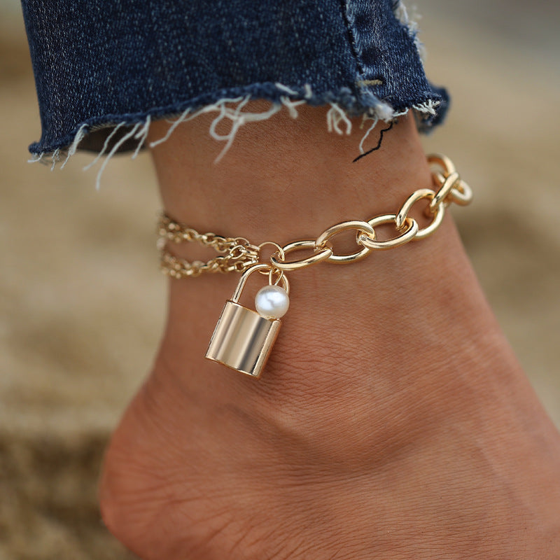 Hollow love beach double anklet