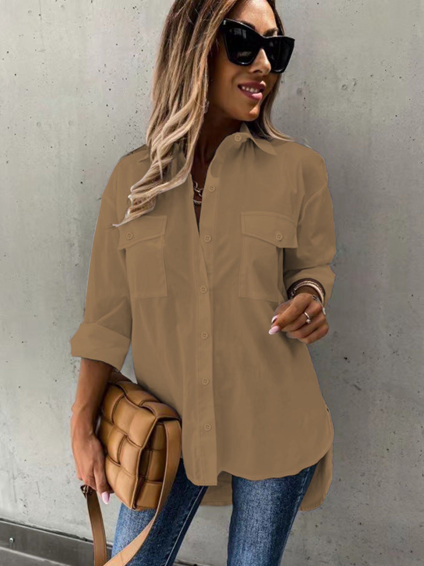 Button Front Long Sleeve Shirt, Casual Solid Office Shirt With Collar