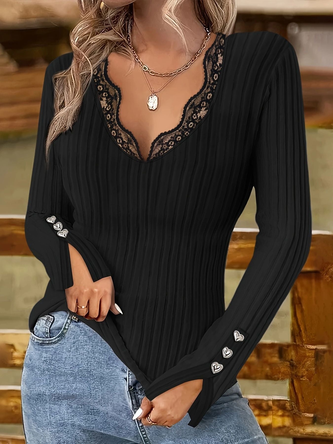 Solid Color Basic Casual Long Sleeve V Neck Regular Tops