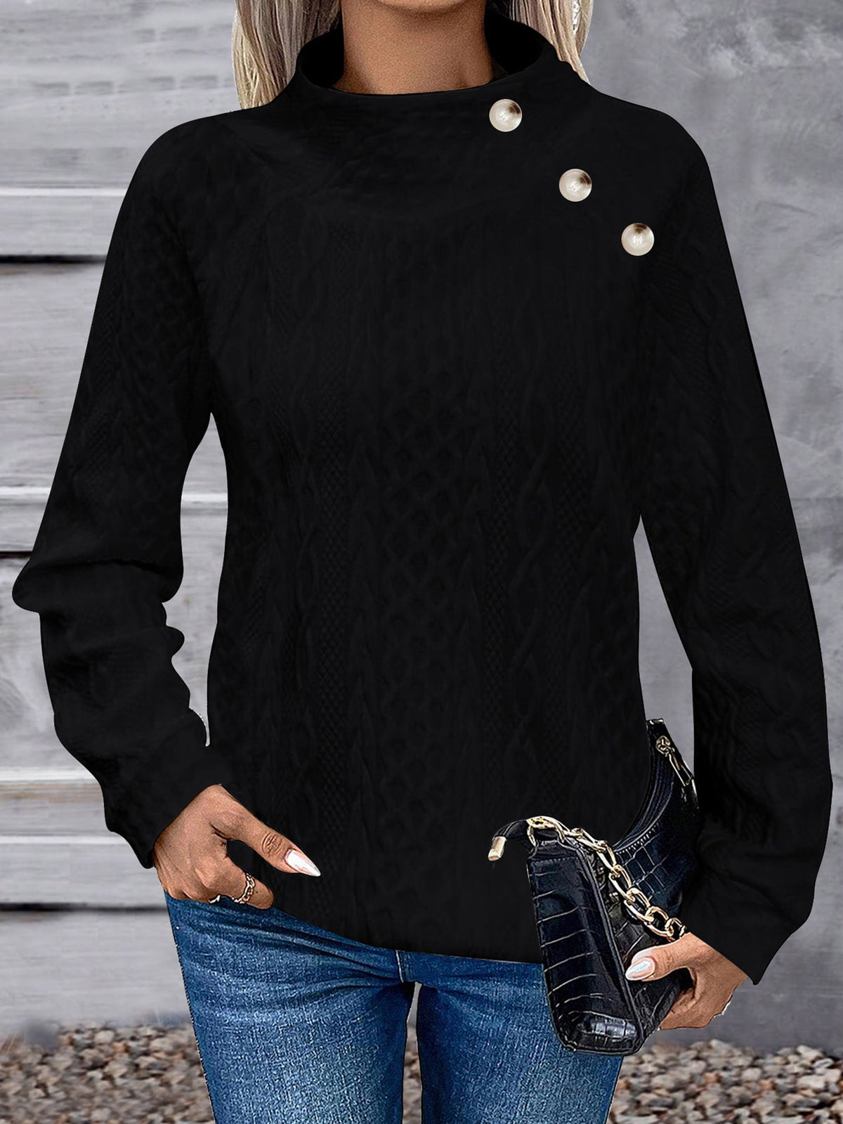 Geometric Turtleneck Jacquard Vintage Long Sleeve Sweatshirt