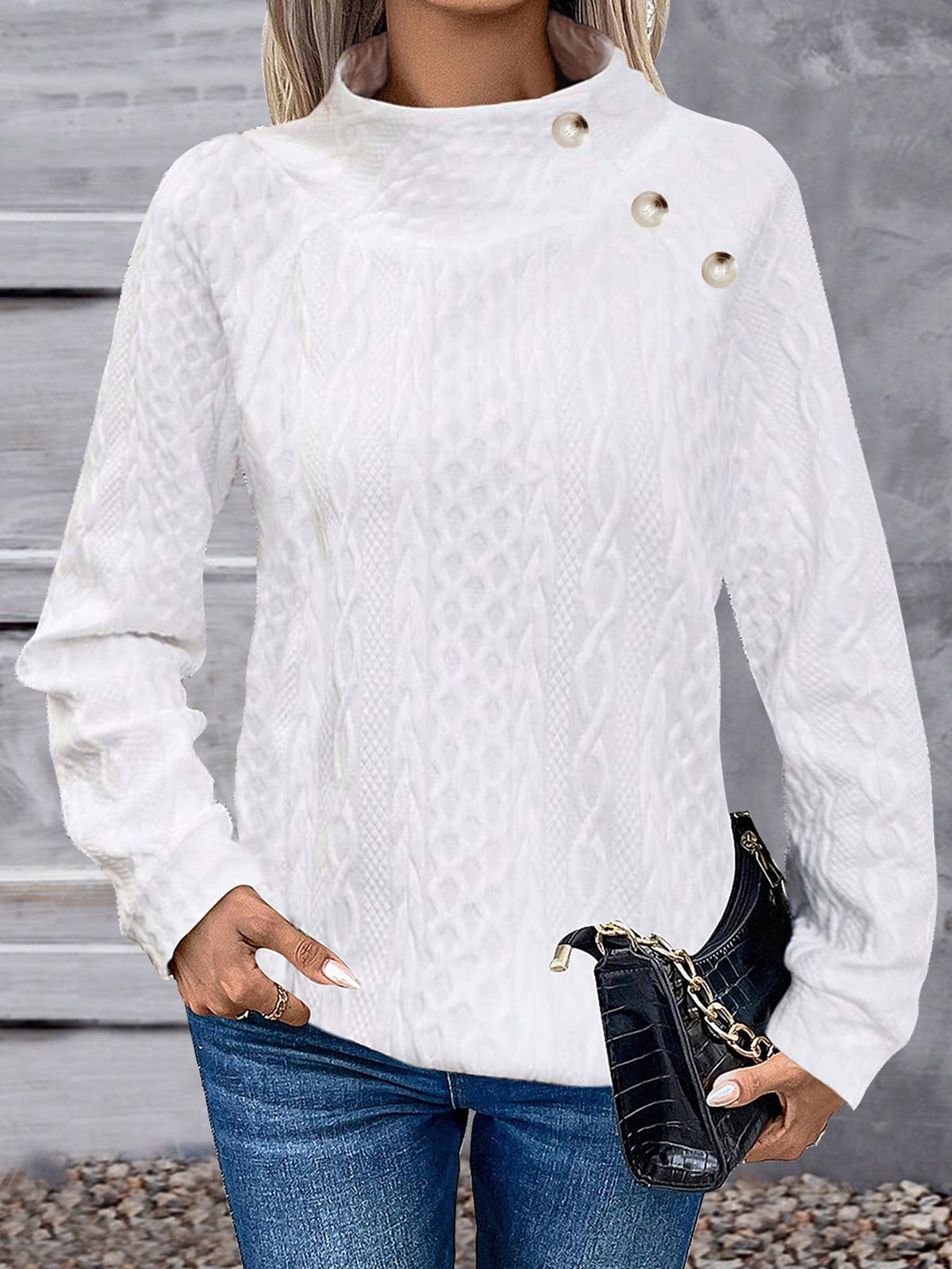 Geometric Turtleneck Jacquard Vintage Long Sleeve Sweatshirt