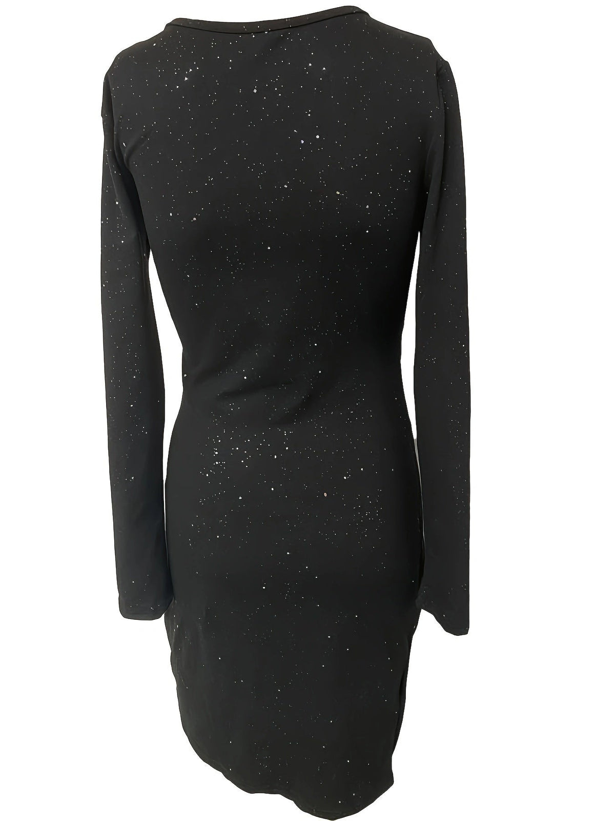1pc Elegant V-Neck Long Sleeve Bodycon Dress for Women - Solid Color, No Padding