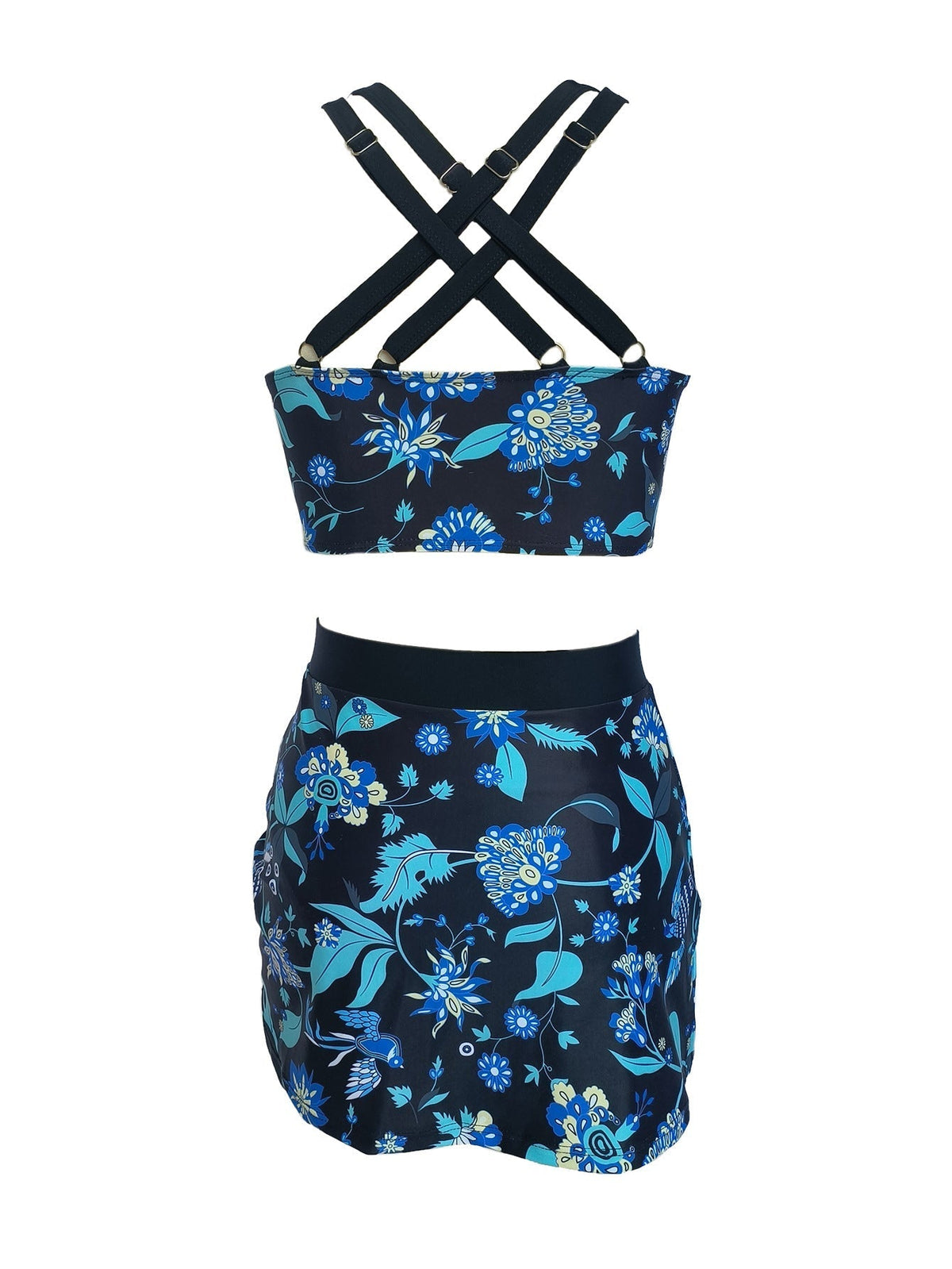 3 piece Women's Butterfly Floral Print Drawstring Bikini Set with Side Split and High Waist V Neck Stretchy and Comfortable Swimwear
