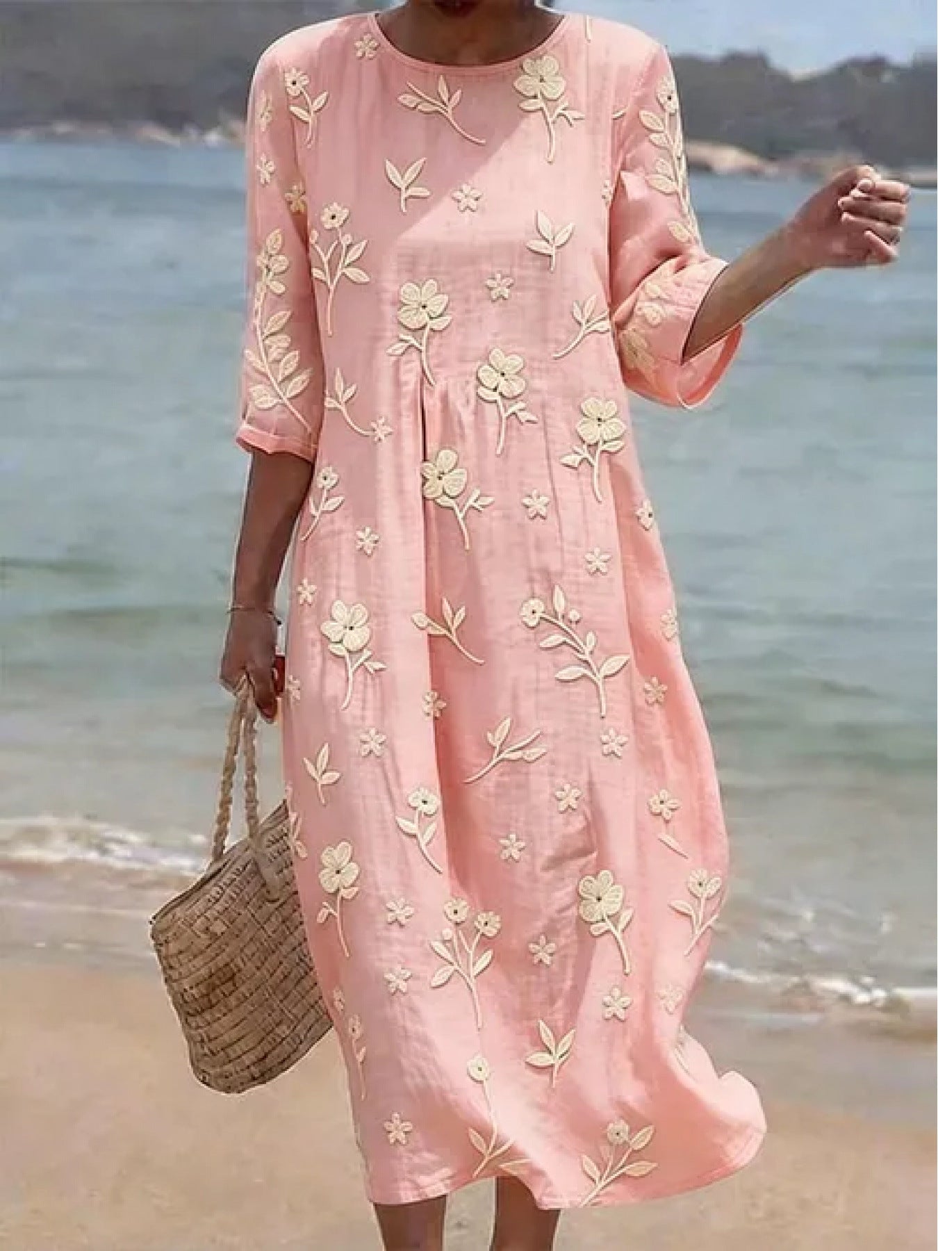 Casual Round Neck Mid Sleeve Printed Dress