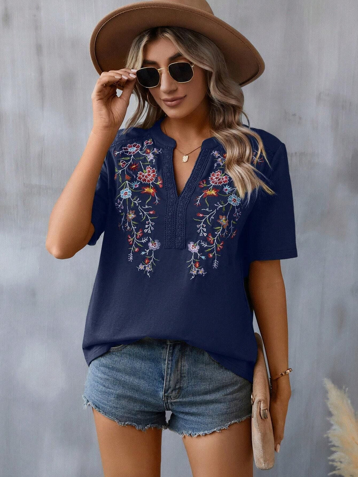 Embroidered Patchwork Lace T-Shirt