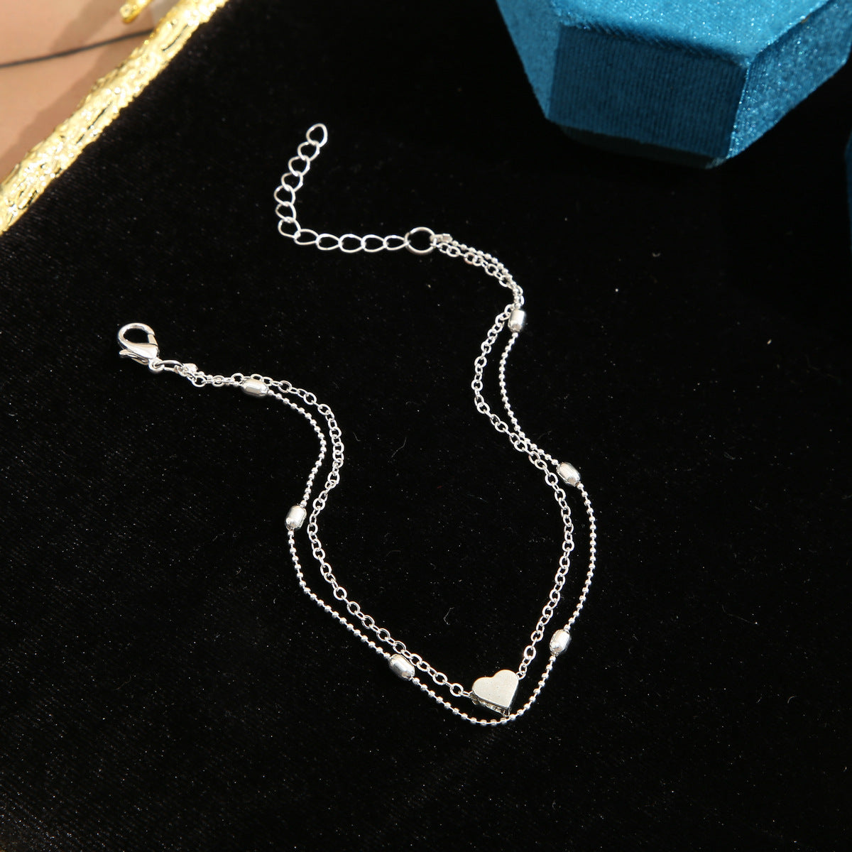 Hollow love beach double anklet