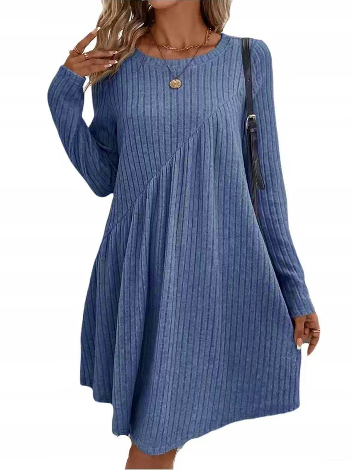 Relaxed Fit Ribbed Crew Neck Dress