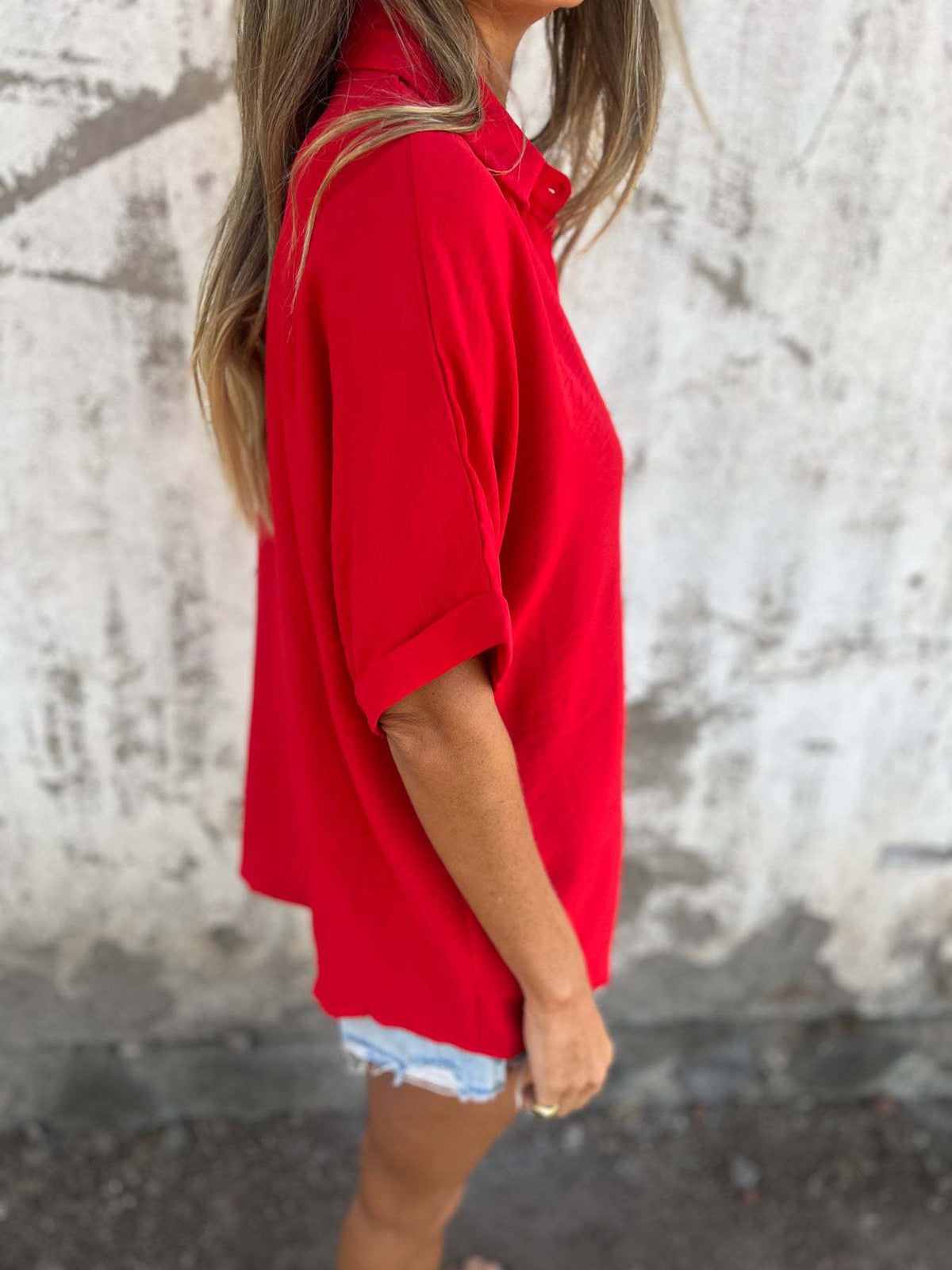Plain Basic Modern Half Sleeve Collar Regular Tops