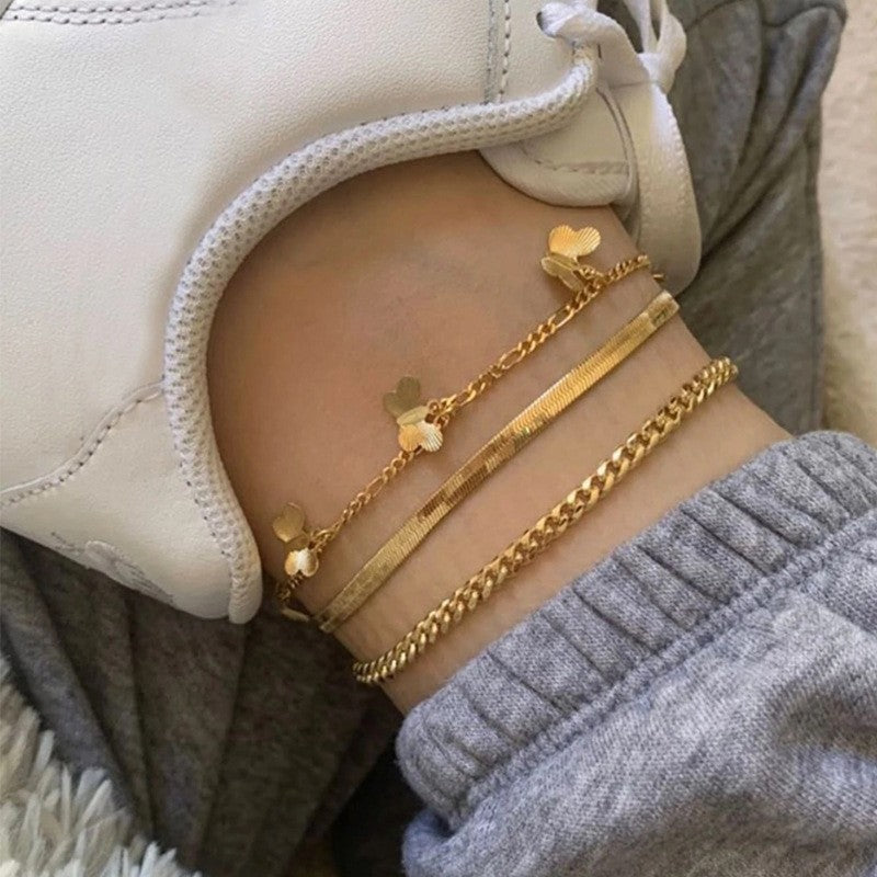 Hollow love beach double anklet