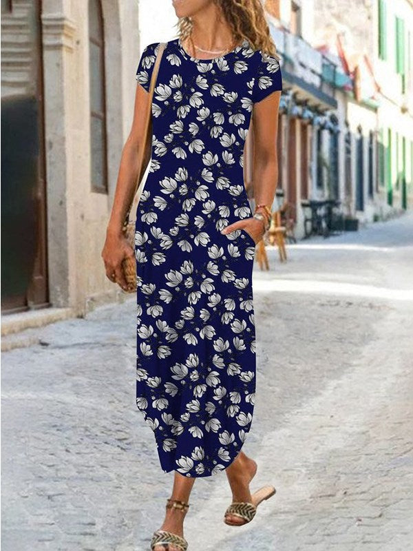 Boho Paisley Print Crew Neck Dress, Casual Short Sleeve Dress