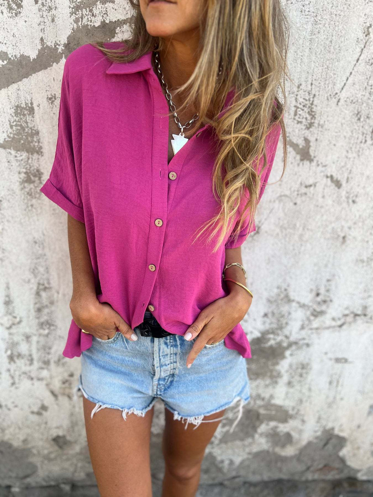 Plain Basic Modern Half Sleeve Collar Regular Tops