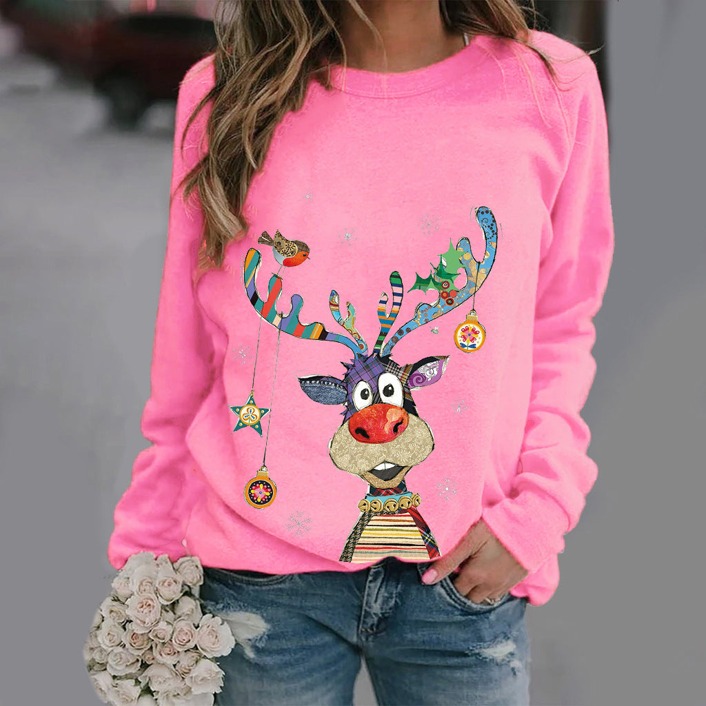 Women's Sweatshirt Casual Christmas Crew Neck Printed Long Sleeve Fashion Fall Loose Pullover