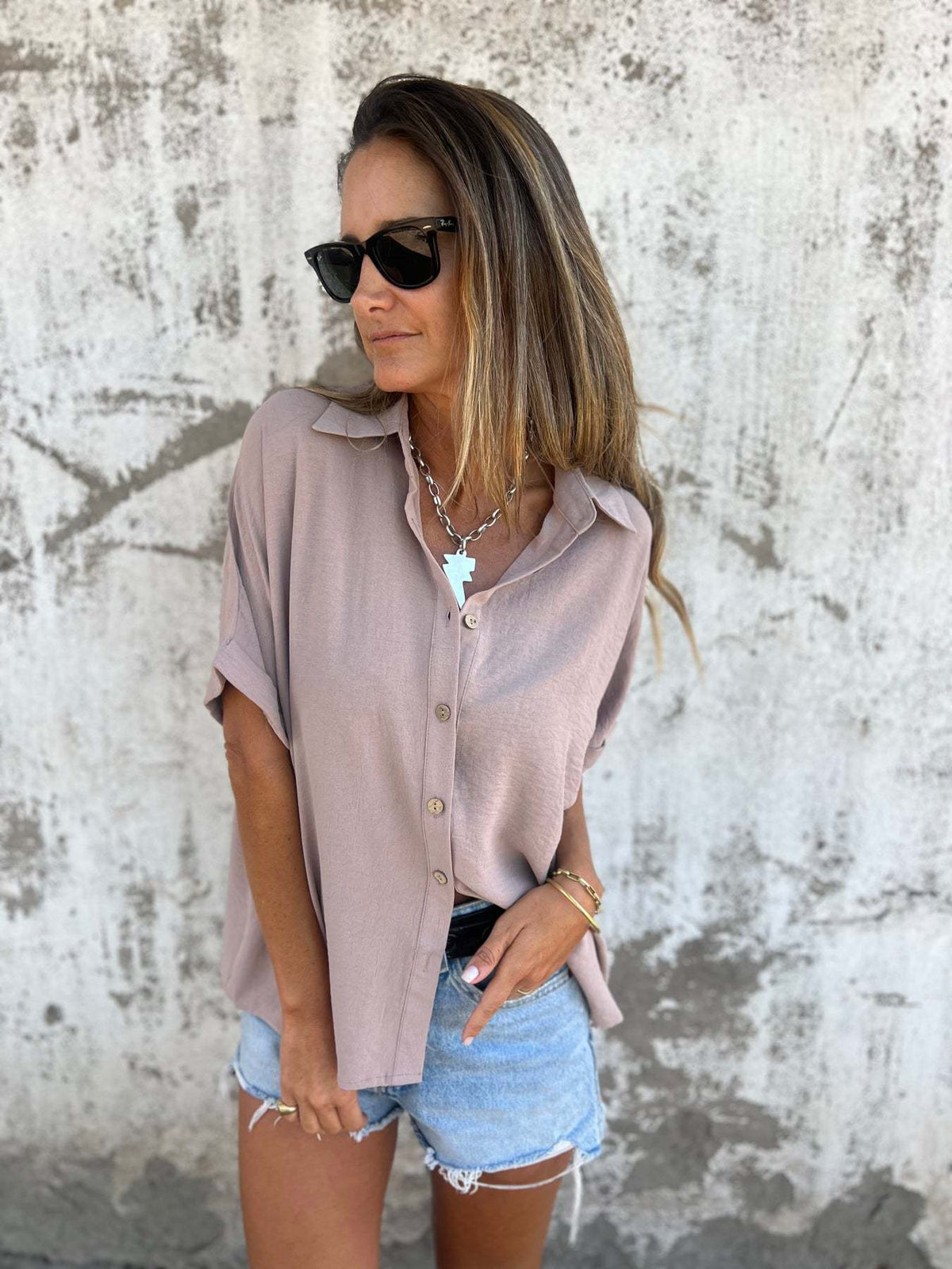 Plain Basic Modern Half Sleeve Collar Regular Tops